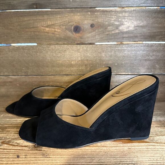 New NIB‎ Womens Sam Edelman Merrick Black Suede Wedge Heeled Sandals Size 7.5 M - Picture 2 of 6